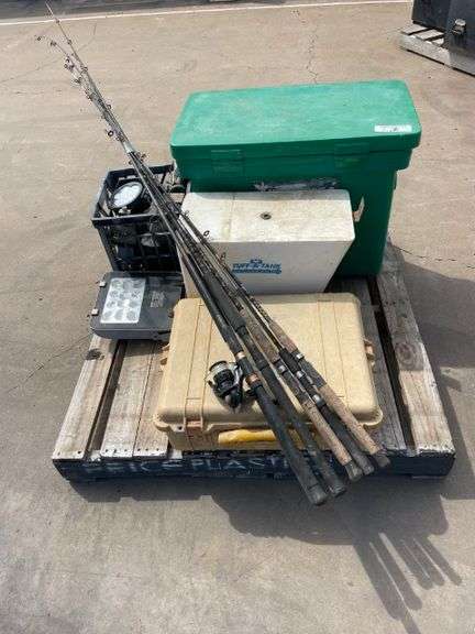 Pallet inc Esky, Fishing Rods/Reels, Tackle Boxes, Water Tank and ...