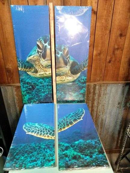 Stunning NEW sea turtle motif 4 piece wall art display on canvas ...