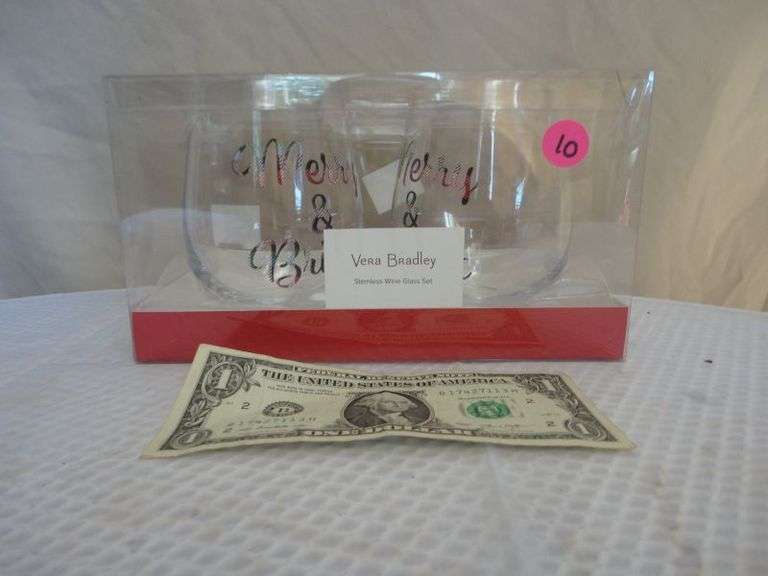 VERA BRADLEY STEMLESS WINE GLASSES MARY AND BRIGHT NEW IN BOX