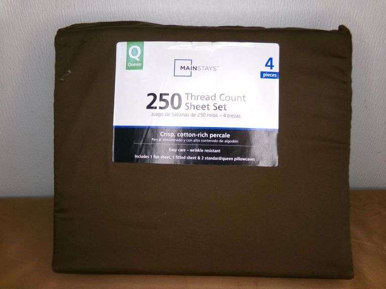New in package Mainstays Queen size sheet set in brown Texas Online Auction House