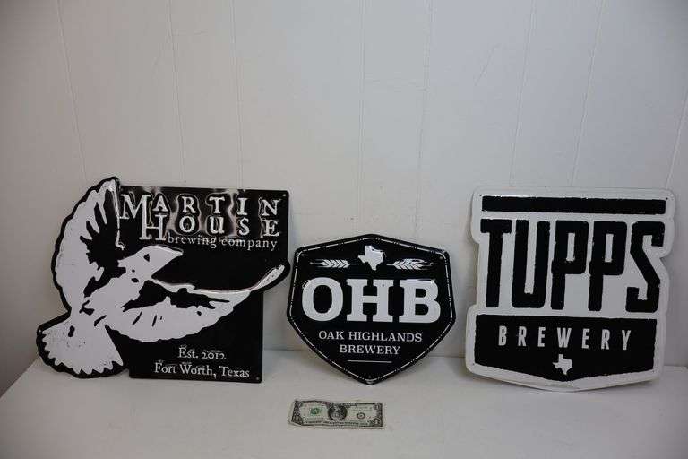 Lot of THREE Metal Brewery Signs! (2B)