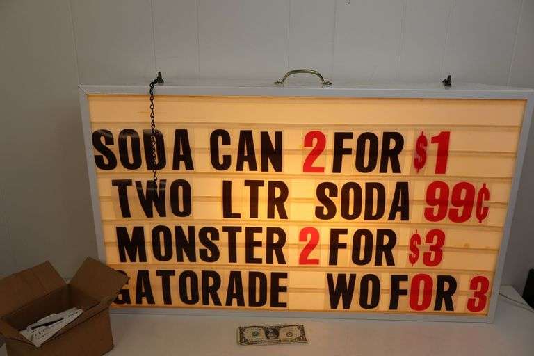LARGE 36" Lighted Commercial Hanging Sign w/Box of Letters! 36"x21" (1A)
