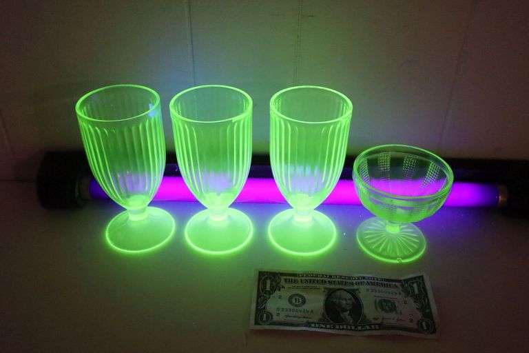 Lot of THREE Vintage Uranium Glass Goblets & Sherbert Cup! (3B)