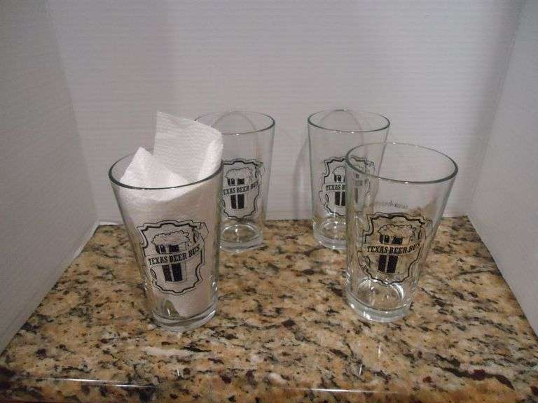 Cash Only.  4 Texas beer bus glasses.  (K)