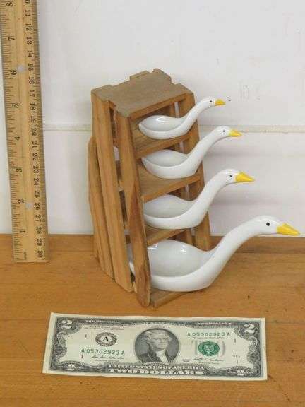 Vintage Set of Avon Geese Measuring Spoons with holder as shown