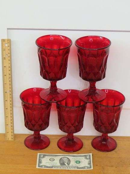 Five Ruby Red Footed Glasses as shown
