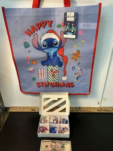 Stitch Tote Bag and 6 Mini Ornaments-New see additional pic (lot a)