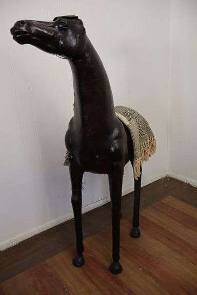 $$$ Amazing 5-FOOT TALL *LEATHER* Horse Sculpture w/Glass Eyes!! (A couple spots have been repaired, as shown, but overall great condition!!) (PW)