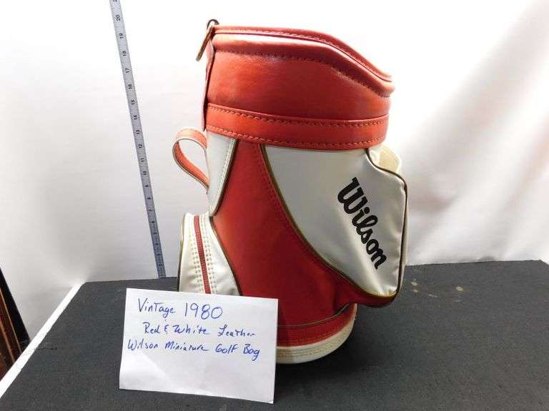 Vintage 1980 Red and White Leather Wilson Miniature Golf Ball Bag