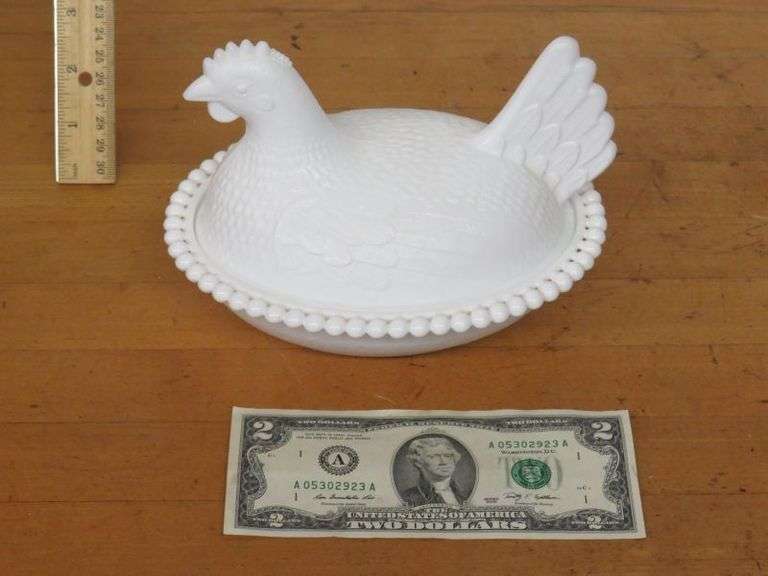 Vintage Milk Glass Hen in Nest as shown