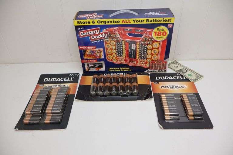 NEW Packs of Duracell AA, AAA & C Batteries AND Battery Daddy Storage System! (2B)