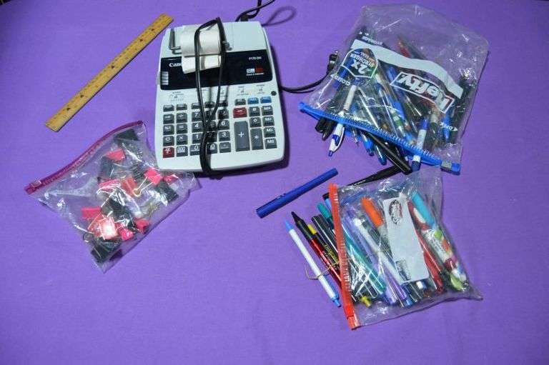 ADDING MACHINE, PENS AND BINDER CLIPS - Texas Online Auction House