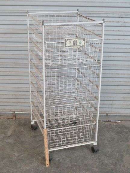 Wire Five Basket Rolling Rack as shown, 17