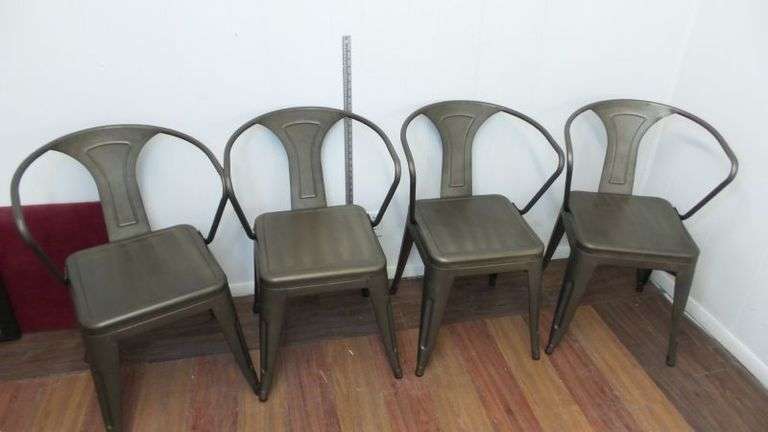 Set of FOUR All Metal Industrial Style Chairs! Like new! (RD)