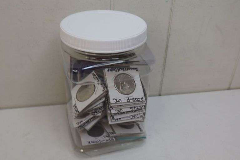 $$ Jar FULL of Mixed Labeled Coins! SILVER COINS, Half-Dollars, Dollar Coins & MORE!! (OS)