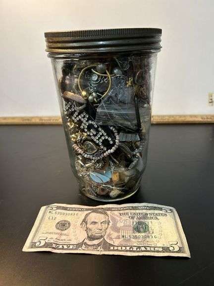 Jar Full of Broken Costume Jewlery for Crafting