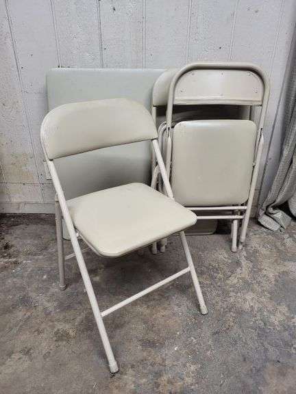 Beige Card Table w / 4 Folding Chairs.  ~ cash only~.