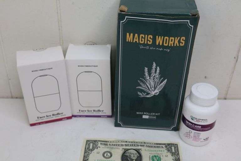 NEW Magis Works Wax Roller Kit, TWO Face Ice Rollers AND 60ct Skin Care Supplements! (3B)