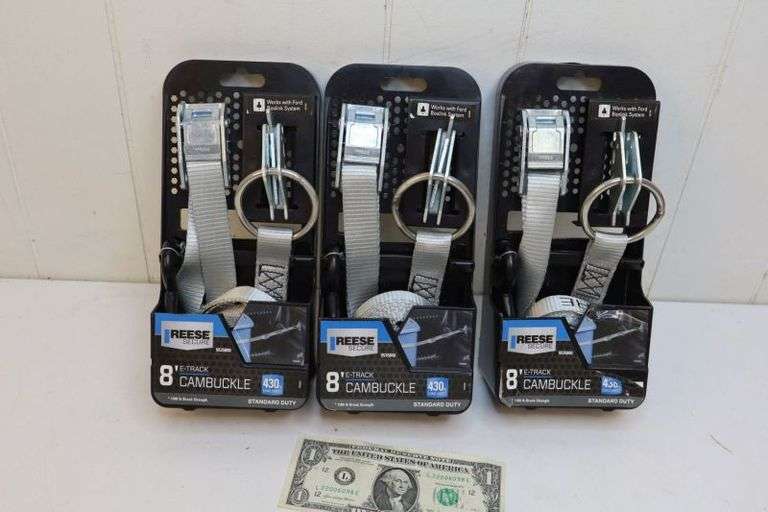 NEW Lot of THREE Reese 8ft Cambuckle Tie Downs! 430lb Load Limit (11D)