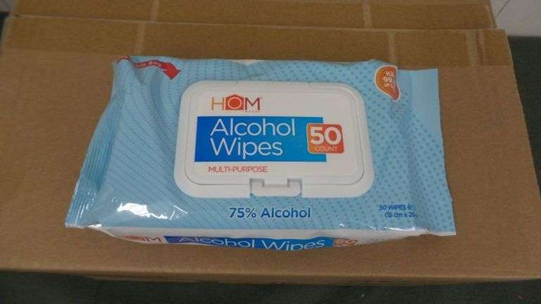 NEW Case of TWENTY-FOUR 50ct Packs of HOM Works Multi-Purpose Alcohol Wipes! (9D)