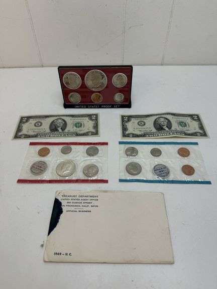 1969 Proof Set, Bicentennial 1976 Set AND TWO Mint 1976 $2 Bills!! (DC)