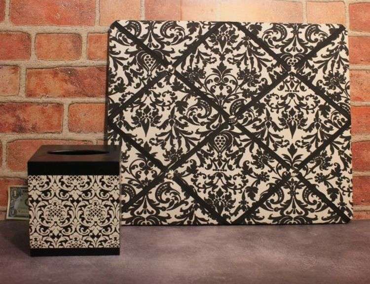 Black and with Decorative Wood Kleenex Box and Padded Note Board.  10B