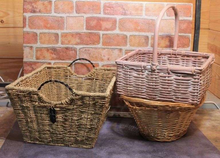 Wicker Baskets-17.5" x 13.5" x 9.75", 13" x 10" x 13" and 17" x 12" x 7"-Lot of 3.  FD