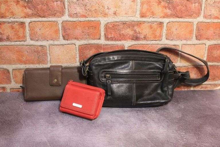 Black Fossil Purse, Red Genuine Leather Sonoma Wallet and Brown Genuine Leather Wallet.  9A