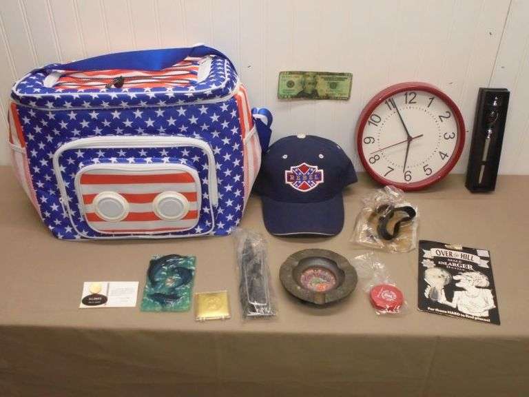 Cooler w/ Blue Tooth Speaker, Clock, Hat and more Texas Online