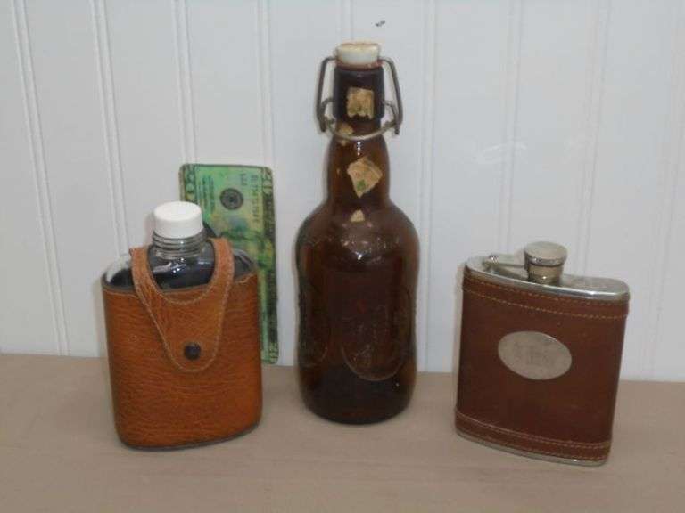 2 Flasks and a Beer Bottle. Texas Online Auction House