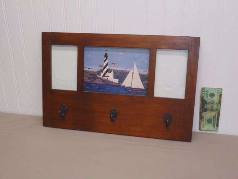 Lighthouse Picture with Hat/Coat Hooks. 19 x 12 tall. Texas Online