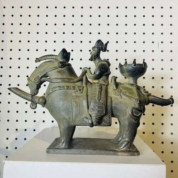 Earthenware Funerary Object Shape of Warrior on Horseback-Crack on Tip