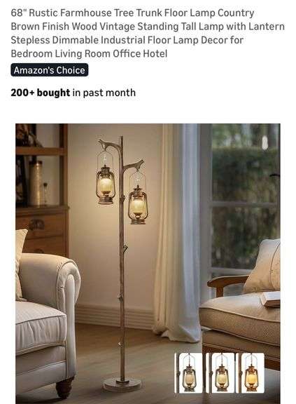68" Rustic Farmhouse Dimmable Tree Trunk Lantern Floor Lamp! (T1)