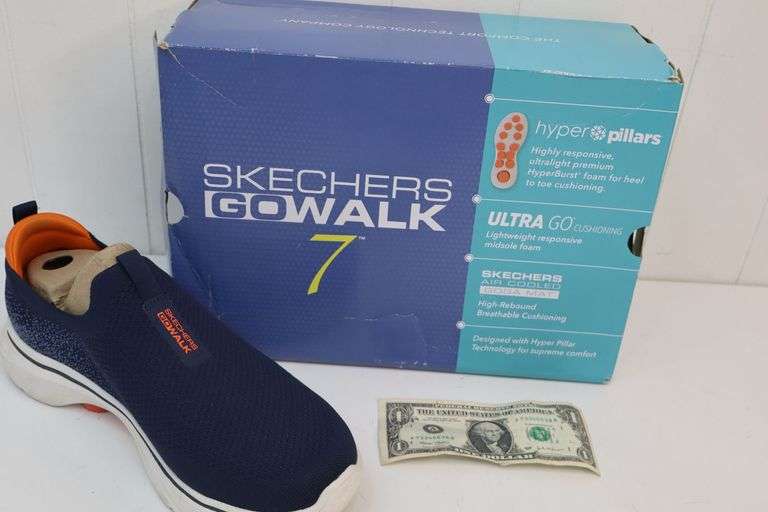 Men's Skechers StretchFit Go Walk 7 Extra Wide Shoes! Navy/Orange Size 10. (T1)