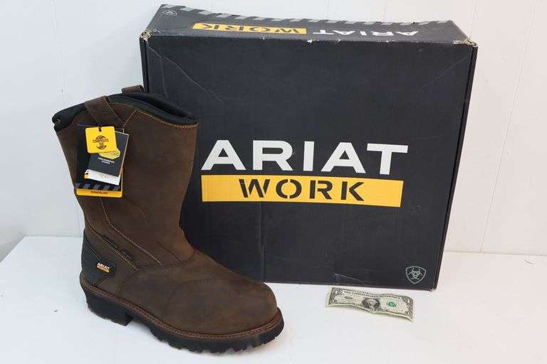 $ Men's Ariat PowerLine H2O Pull-On Waterproof Composite Round Toe Work Boots! Size 13 (T1)