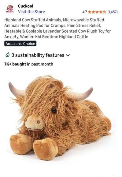 Super Cute Cuckool Microwaveable Lavender Scented Highland Cow Plush for Pain Relief, Anxiety, etc! (T1)