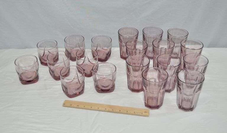 2 SETS OF PURPLE GLASSWARE - TALLER ONES ARE LIBBEY