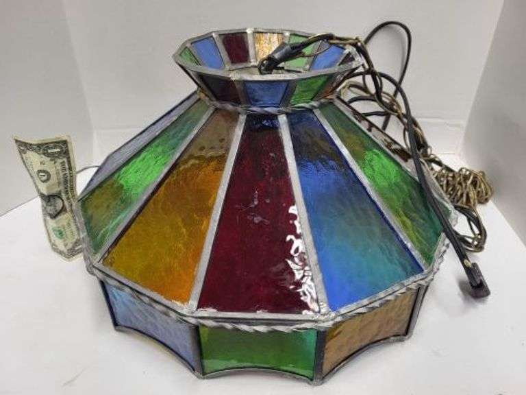 Leaded Glass Swag Lamp. ( plug in)~cash only ~ ( row 3)