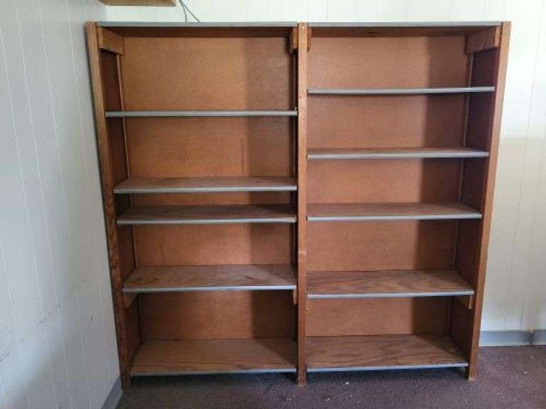 Wood Shelving Unit. One Piece.  74” x 72” tall. Bring Help to Load. ~ cash only ~
