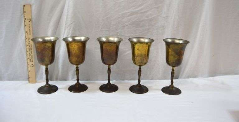 5 BRASS (?) GOBLETS
