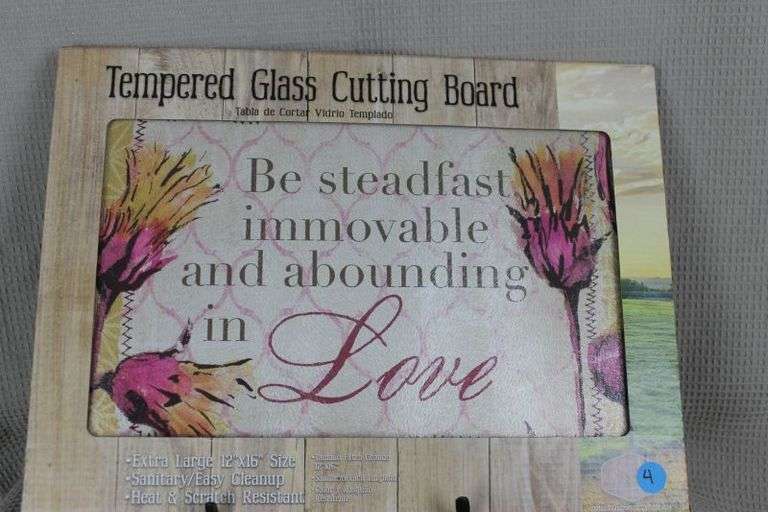 CASH ONLY New (Be Steadfast Immovable and Abounding in Love) 12x16 Tempered Glass Cutting Board - Sanitary/Easy Cleanup - Heat & Scratch Resistant (L3-3)
