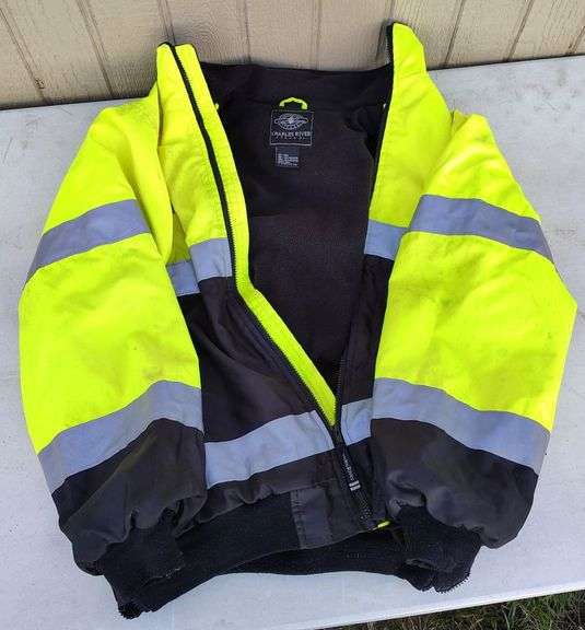 Neon yellow and black reflective safety hazard jacket