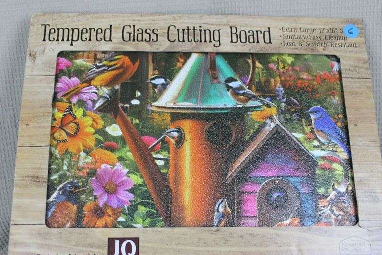 CASH ONLY New Tempered Glass Cutting Board 12x16 - Pretty Bird Houses - Sanitary/Easy Cleanup - Heat & scratch Resistant  (L3-3)