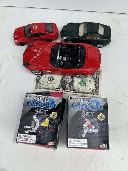 2 New Metal Construction Kits & 3 Used Die Cast Cars