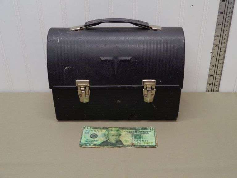 Vintage AMERICAN THERMOS Black Metal Lunch Box.