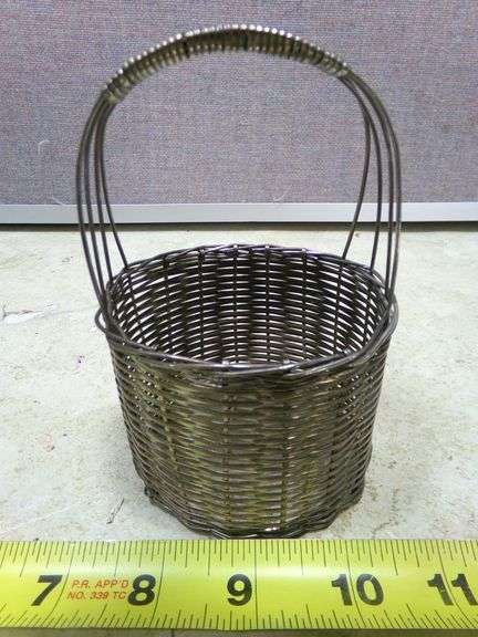 Vintage Silver plated woven wire small basket - marked on bottom