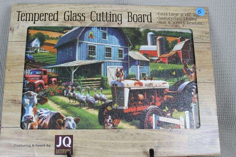 CASH ONLY New Tempered Glass Cutting Board 12x16 - Country Scene - Sanitary/Easy Cleanup - Heat & scratch Resistant  (L3-3)