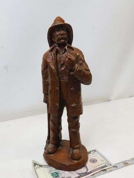 Wooden Hand Carved Fireman-- Red Mill MFG. Handcrafted USA