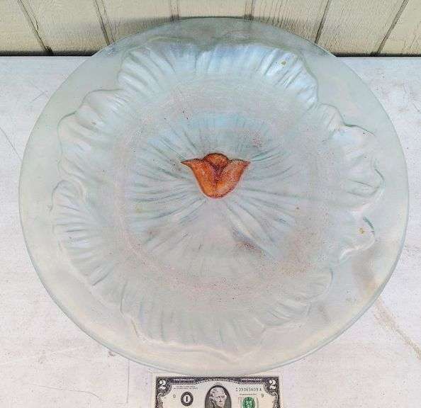 Vintage glass flower motif bowl platter centerpiece