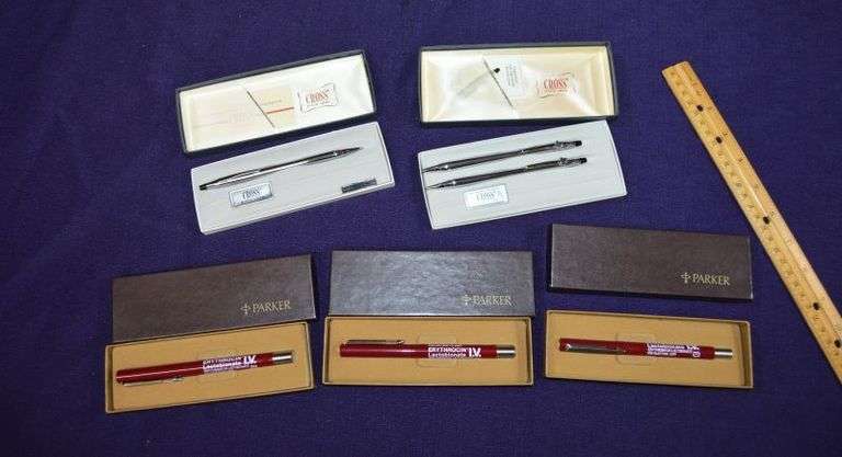 CROSS PEN & PENCIL SET WITH TI EMBLEM, CROSS PEN & PARKER ADVERTISING FOUNTAIN PENS
